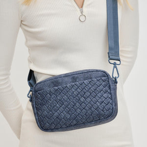 Woman wearing Dark Denim Sol and Selene Inspiration - Woven Neoprene Crossbody 841764110501 View 4 | Dark Denim