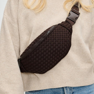 Woman wearing Chocolate Sol and Selene Aim High Belt Bag 841764110471 View 4 | Chocolate