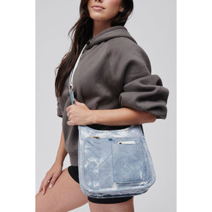 Woman wearing Slate Cloud Sol and Selene Motivator Messenger Crossbody 841764106795 View 1 | Slate Cloud