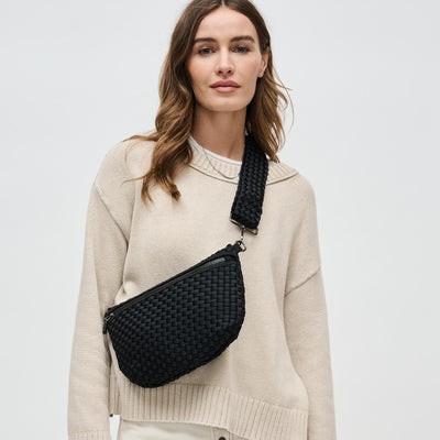 Woman wearing Black Sol and Selene Ethereal - Woven Neoprene Crossbody 841764110839 View 1 | Black