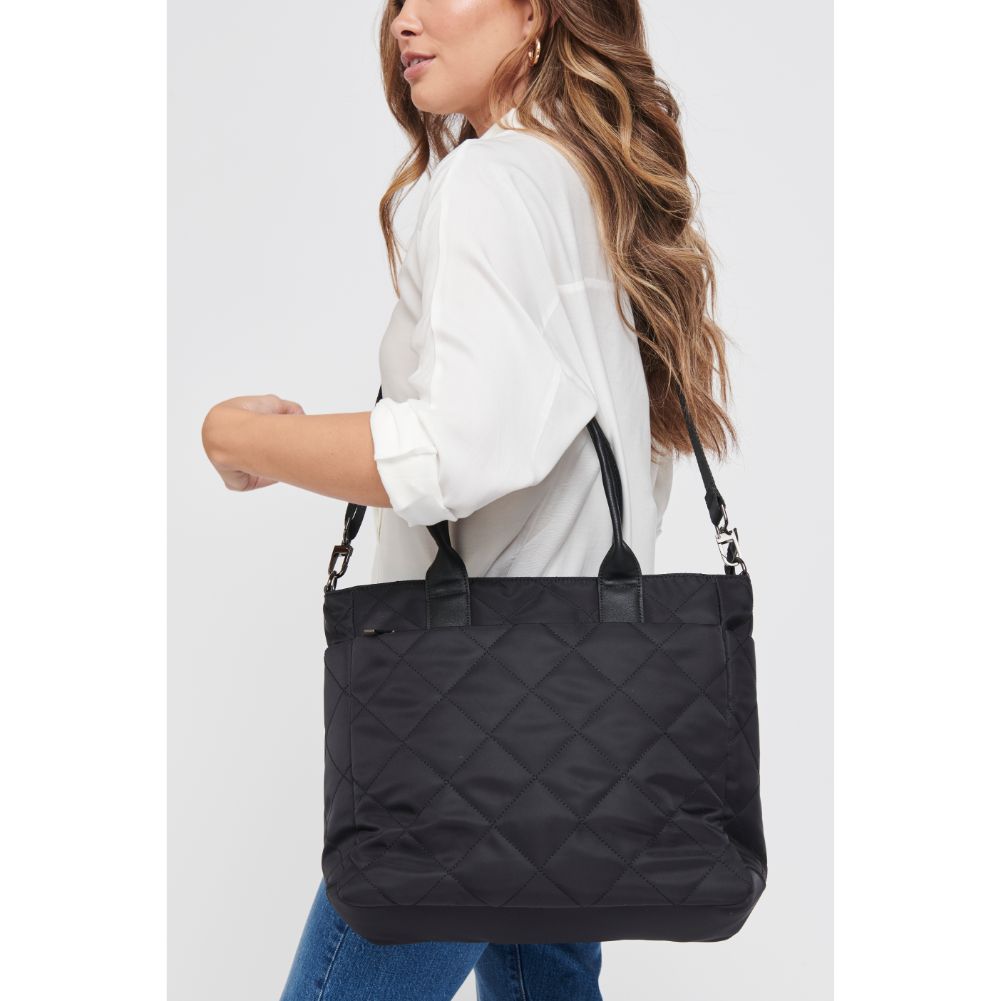 Woman wearing Black Sol and Selene Motivator East West Tote 841764105729 View 4 | Black