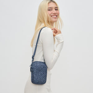 Woman wearing Dark Denim Sol and Selene Divide & Conquer - Woven Neoprene Crossbody 841764110235 View 4 | Dark Denim