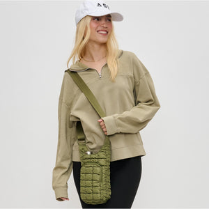 Woman wearing Olive Sol and Selene Let It Flow - Quilted Puffer Crossbody 841764110419 View 2 | Olive