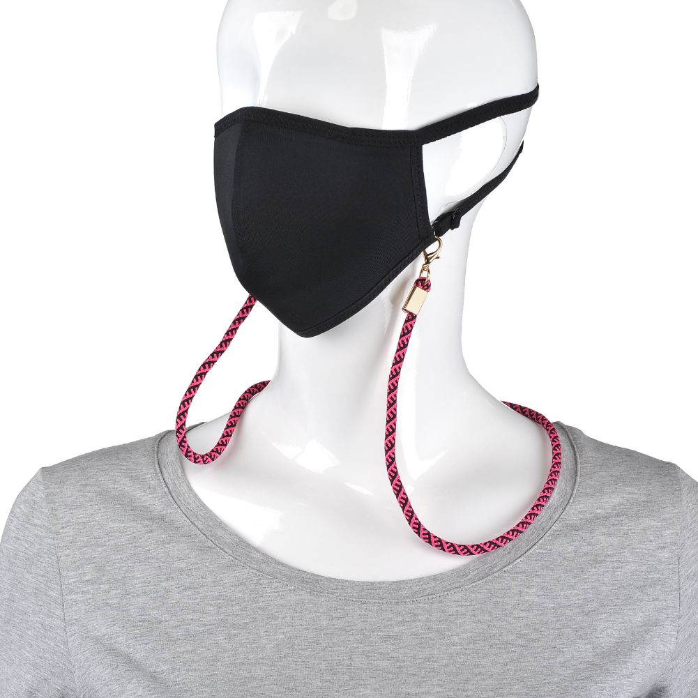 Woman wearing Black Pink Sol and Selene Face Mask Lanyard Necklace - 2 Pack Lanyards 841764106191 View 3 | Black Pink