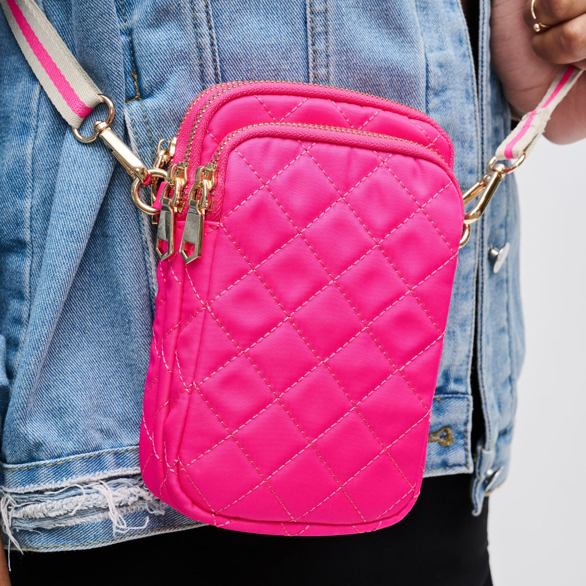 Woman wearing Magenta Sol and Selene Divide &amp; Conquer - Quilted Crossbody 841764108027 View 4 | Magenta