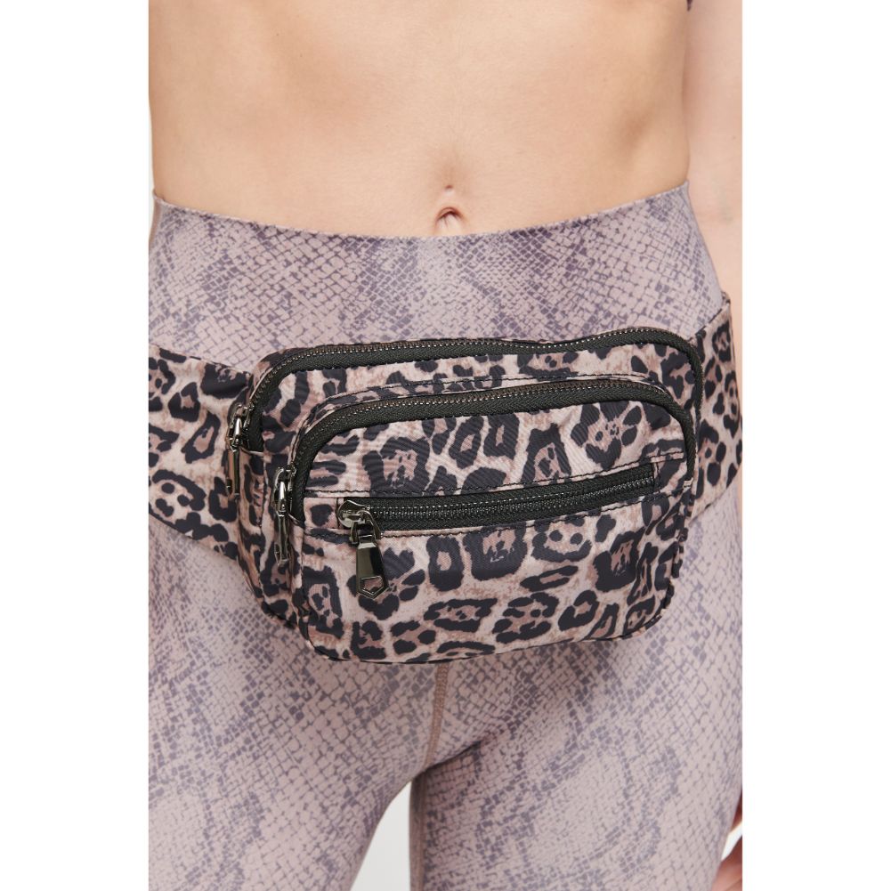 Woman wearing Leopard Sol and Selene Hip Hugger Belt Bag 841764106610 View 4 | Leopard