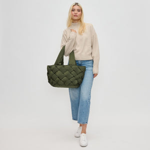 Woman wearing Olive Sol and Selene Intuition East West Tote 841764110525 View 2 | Olive