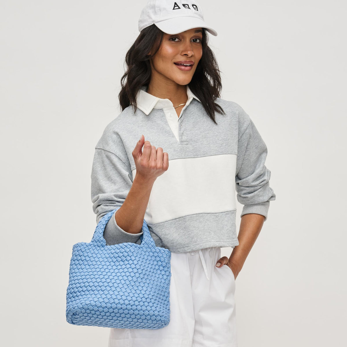 Woman wearing Azure Sol and Selene Sky&#39;s The Limit - Small Sustainable Crossbody 841764111676 View 3 | Azure