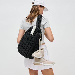 Woman wearing Black Sol and Selene Match Point - Pickleball & Paddle Tennis Sling Backpack 841764111140 View 4 | Black