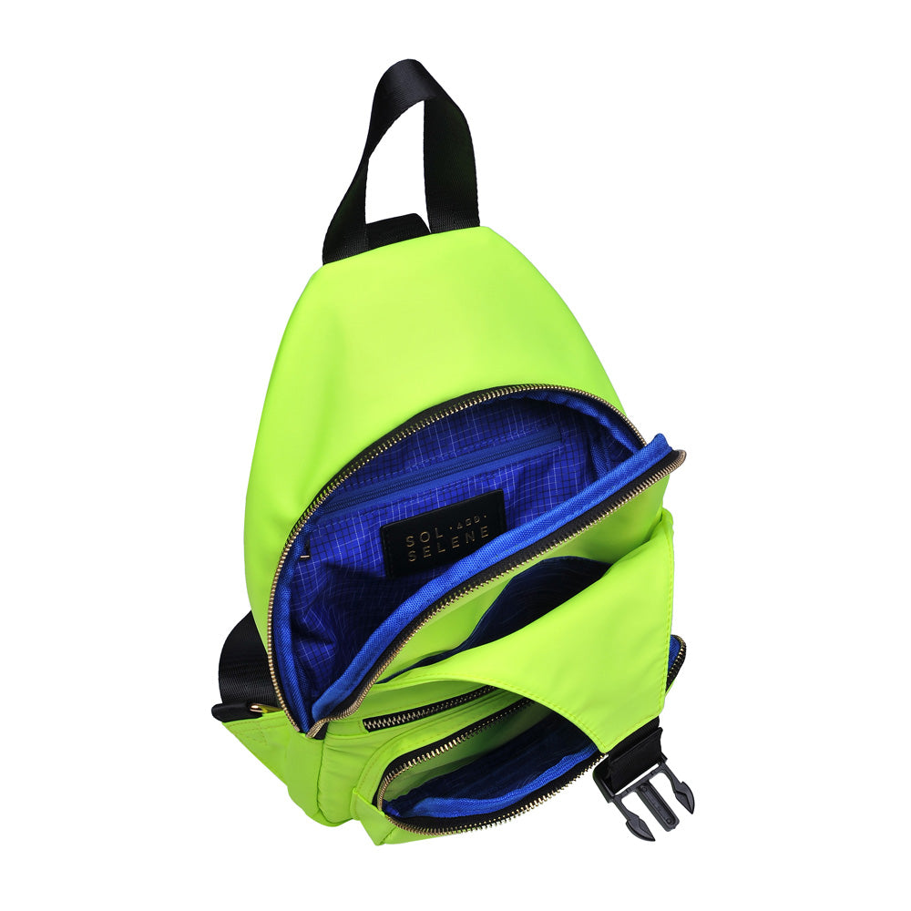 Product Image of Sol and Selene On The Go - Nylon Sling Backpack 841764104548 View 4 | Neon Yellow