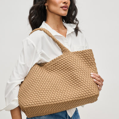 Woman wearing Nude Sol and Selene Sky's The Limit - Large Sustainable Tote 841764111577 View 1 | Nude