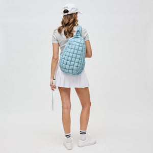 Woman wearing Sky Blue Sol and Selene Match Point - Pickleball & Paddle Tennis Sling Backpack 841764111164 View 4 | Sky Blue