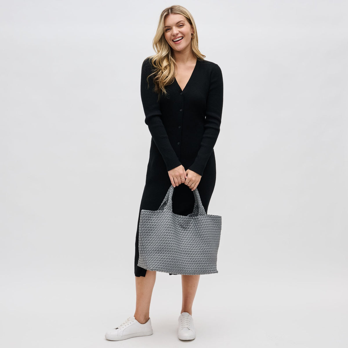 Woman wearing Grey Sol and Selene Sky's The Limit - Large Tote 841764108218 View 3 | Grey