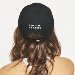 Woman wearing Black Sol and Selene AND Logo Hat Baseball Cap 841764106535 View 3 | Black
