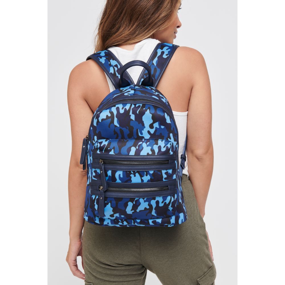 Woman wearing Navy Camo Sol and Selene Carpe Diem - Neoprene Backpack 841764105583 View 1 | Navy Camo