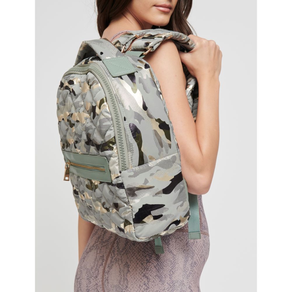 Woman wearing Seafoam Metallic Camo Sol and Selene All Star Backpack 841764105170 View 2 | Seafoam Metallic Camo