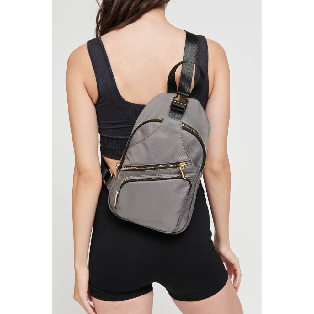 Woman wearing Carbon Sol and Selene On The Go - Nylon Sling Backpack 841764105415 View 1 | Carbon