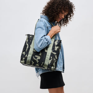 Woman wearing Green Camo Sol and Selene Motivator Carryall Tote 841764106900 View 2 | Green Camo