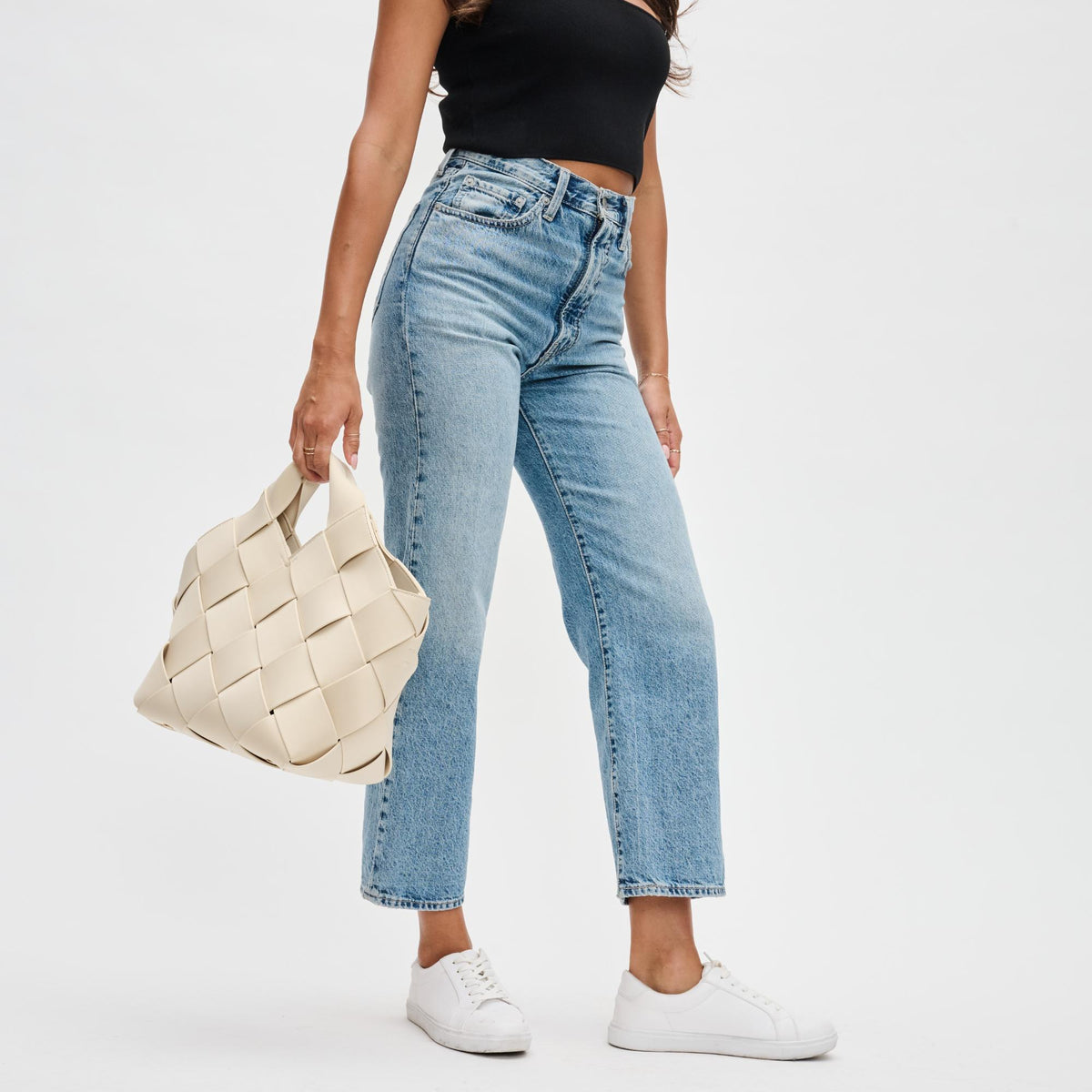 Woman wearing Cream Sol and Selene Resilience - Woven Neoprene Tote 841764109338 View 2 | Cream