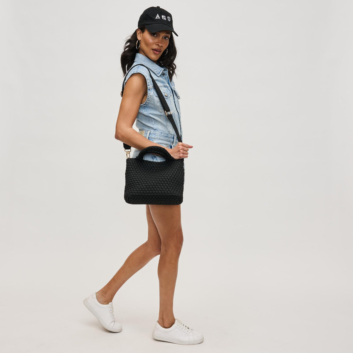 Woman wearing Black Sol and Selene Sky&#39;s The Limit - Small Sustainable Crossbody 841764111690 View 3 | Black