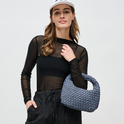 Woman wearing Dark Denim Sol and Selene Dare to Dream - Small Woven Neoprene Clutch 841764111133 View 1 | Dark Denim