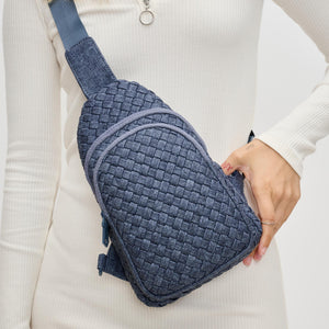 Woman wearing Dark Denim Sol and Selene Beyond The Horizon - Woven Neoprene Sling Backpack 841764110433 View 1 | Dark Denim