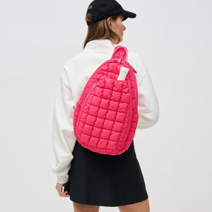 Woman wearing Hot Pink Sol and Selene Match Point - Pickleball & Paddle Tennis Sling Backpack 841764111195 View 1 | Hot Pink