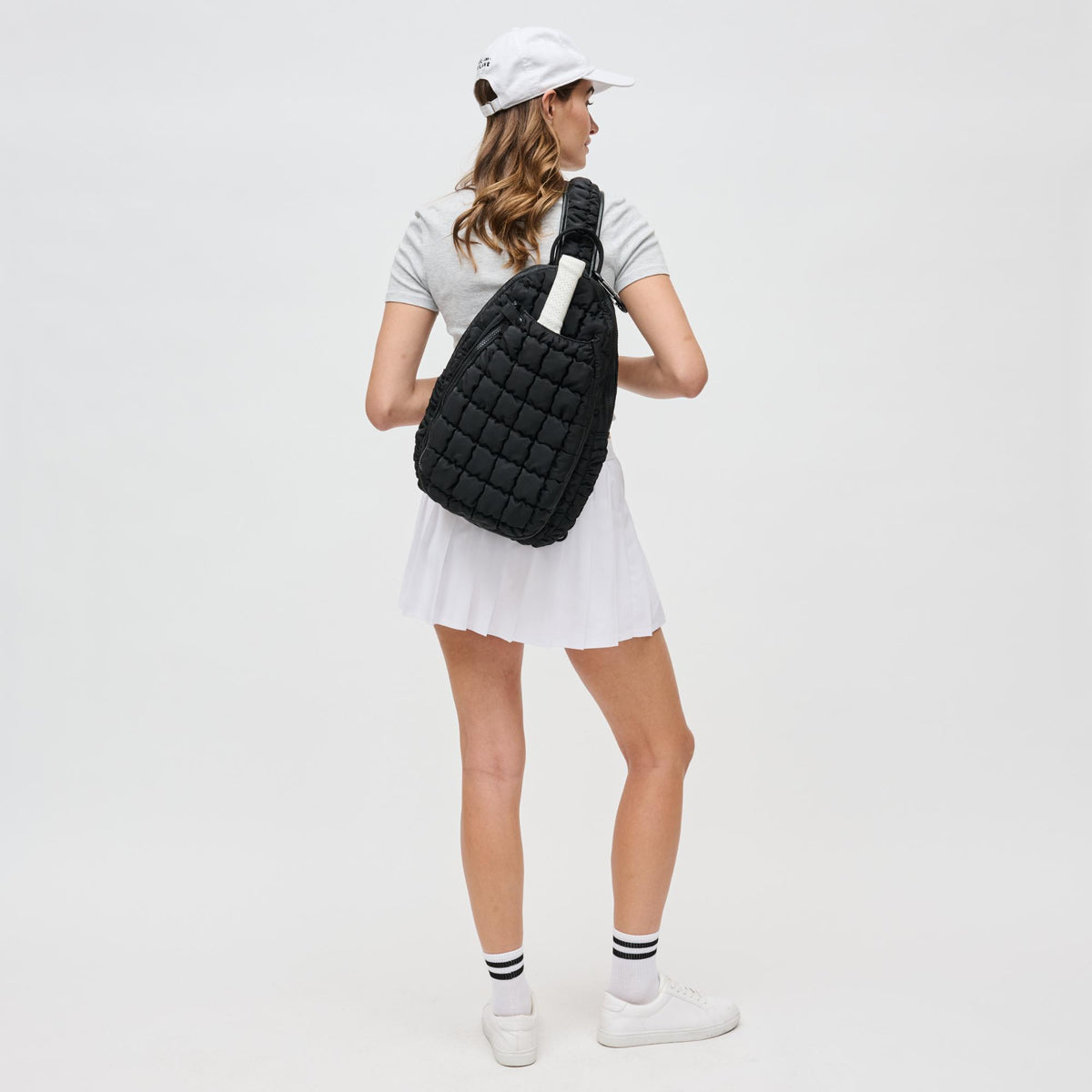 Woman wearing Black Sol and Selene Match Point - Pickleball &amp; Paddle Tennis Sling Backpack 841764111140 View 3 | Black