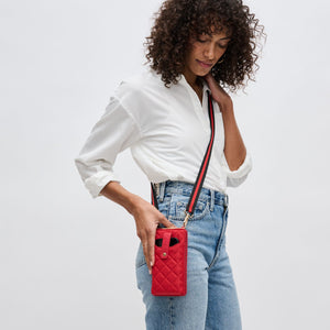 Woman wearing Red Sol and Selene Duality - Quilted Cell Phone Crossbody 840611182272 View 1 | Red