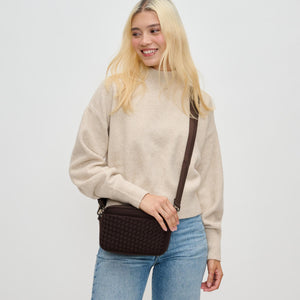 Woman wearing Chocolate Sol and Selene Inspiration - Woven Neoprene Crossbody 841764110495 View 1 | Chocolate