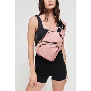 Woman wearing Pastel Pink Sol and Selene On The Go - Nylon Sling Backpack 841764106276 View 2 | Pastel Pink