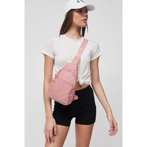 Woman wearing Pastel Pink Sol and Selene Motivator Sling Backpack 841764106863 View 3 | Pastel Pink
