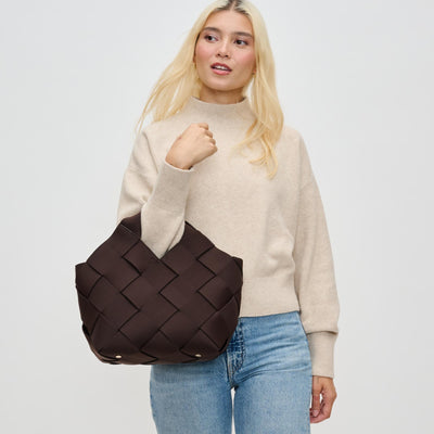 Woman wearing Chocolate Sol and Selene Resilience - Woven Neoprene Tote 841764110129 View 1 | Chocolate