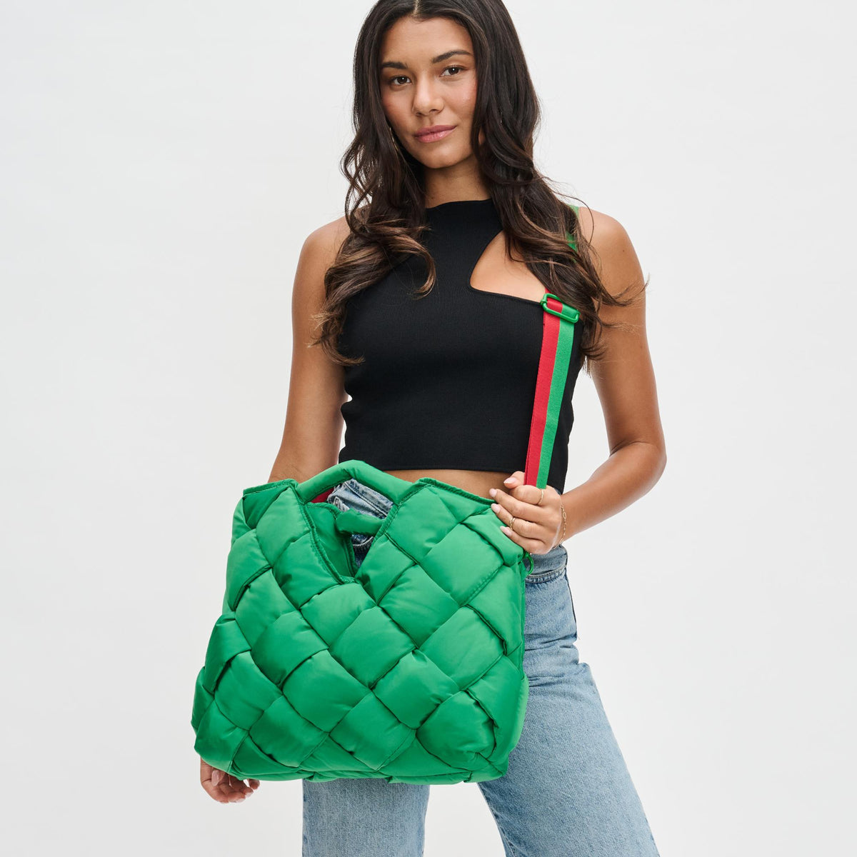 Woman wearing Kelly Green Sol and Selene Revelation Tote 841764110044 View 1 | Kelly Green