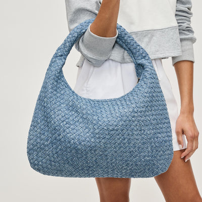 Woman wearing Denim Sol and Selene Dare to Dream - Large Woven Denim Hobo 841764111430 View 1 | Denim