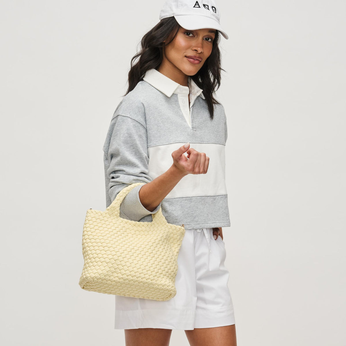 Woman wearing Butter Sol and Selene Sky&#39;s The Limit - Small Sustainable Crossbody 841764111706 View 3 | Butter