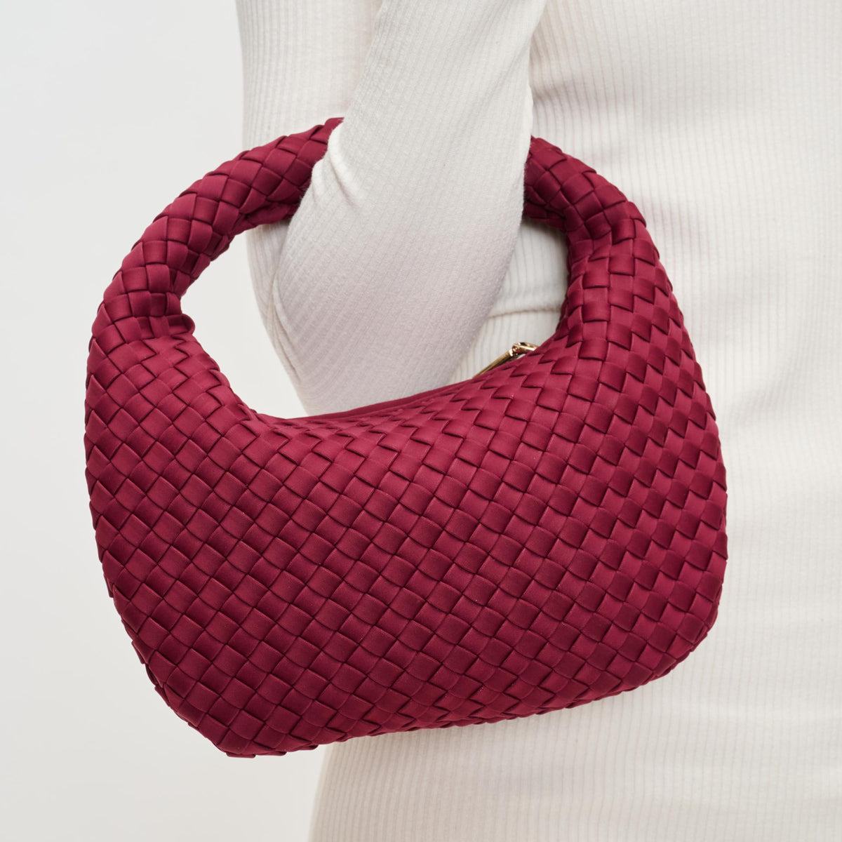 Woman wearing Wine Sol and Selene Dare to Dream - Small Woven Neoprene Clutch 841764111126 View 1 | Wine