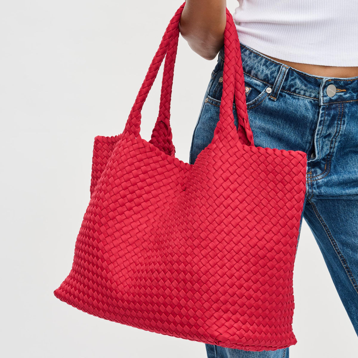 Woman wearing Red Sol and Selene Sky's The Limit - Large Tote 841764108225 View 4 | Red