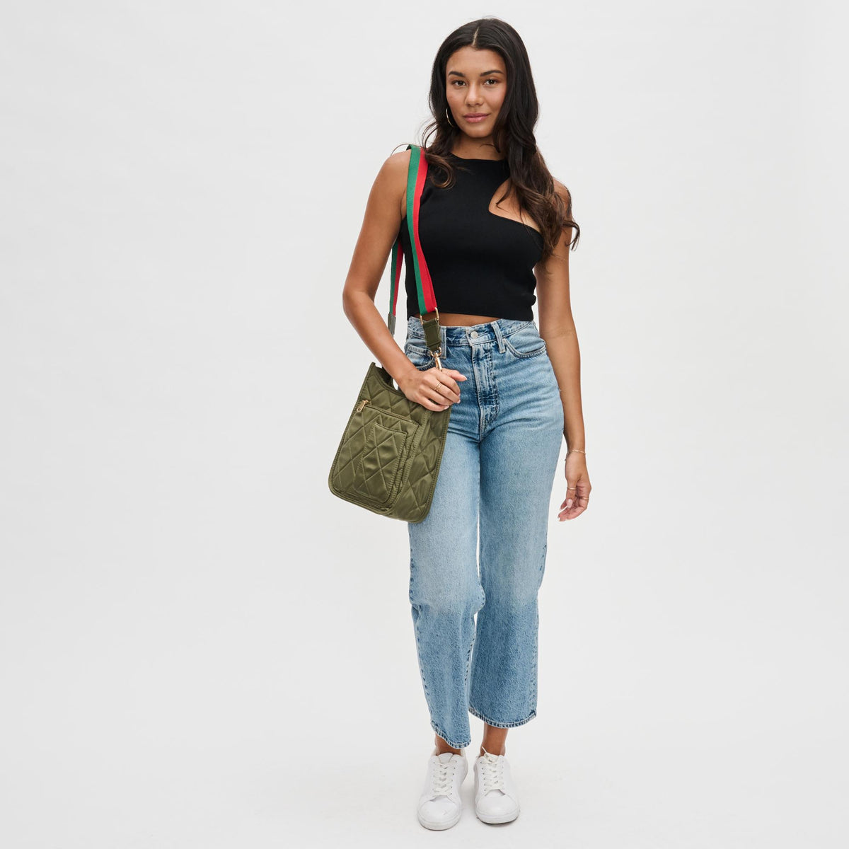 Woman wearing Olive Sol and Selene Motivator Messenger Crossbody 841764108416 View 3 | Olive