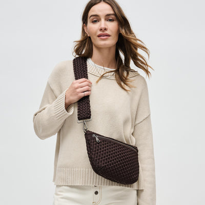 Woman wearing Chocolate Sol and Selene Ethereal - Woven Neoprene Crossbody 841764110853 View 1 | Chocolate