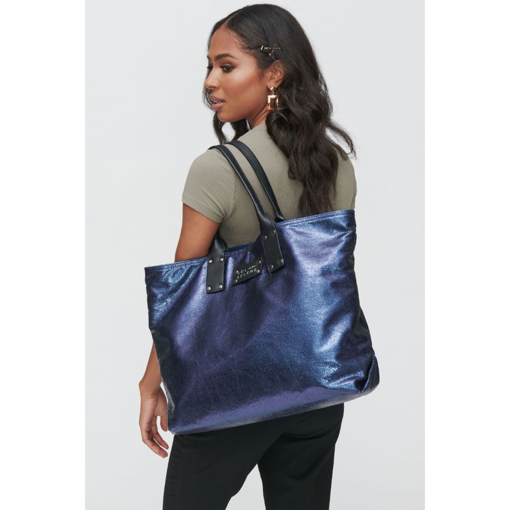 Woman wearing Navy Sol and Selene It Girl Tote 609224404474 View 2 | Navy