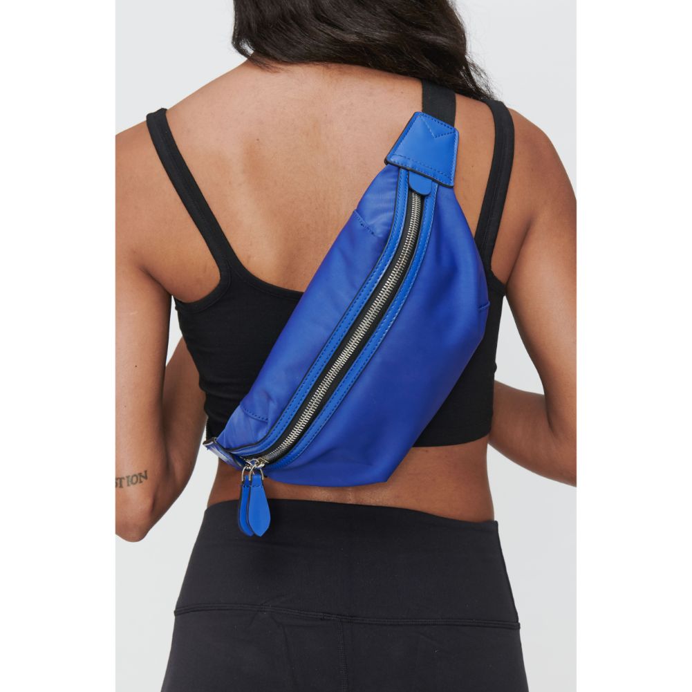 Woman wearing Cobalt Sol and Selene Side Kick Belt Bag 841764104340 View 2 | Cobalt