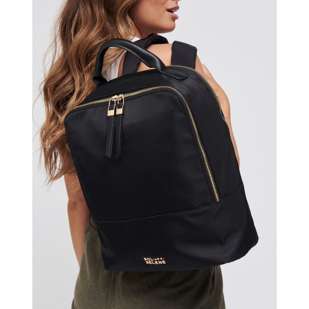 Woman wearing Black Sol and Selene Cloud Nine Backpack 841764103046 View 2 | Black