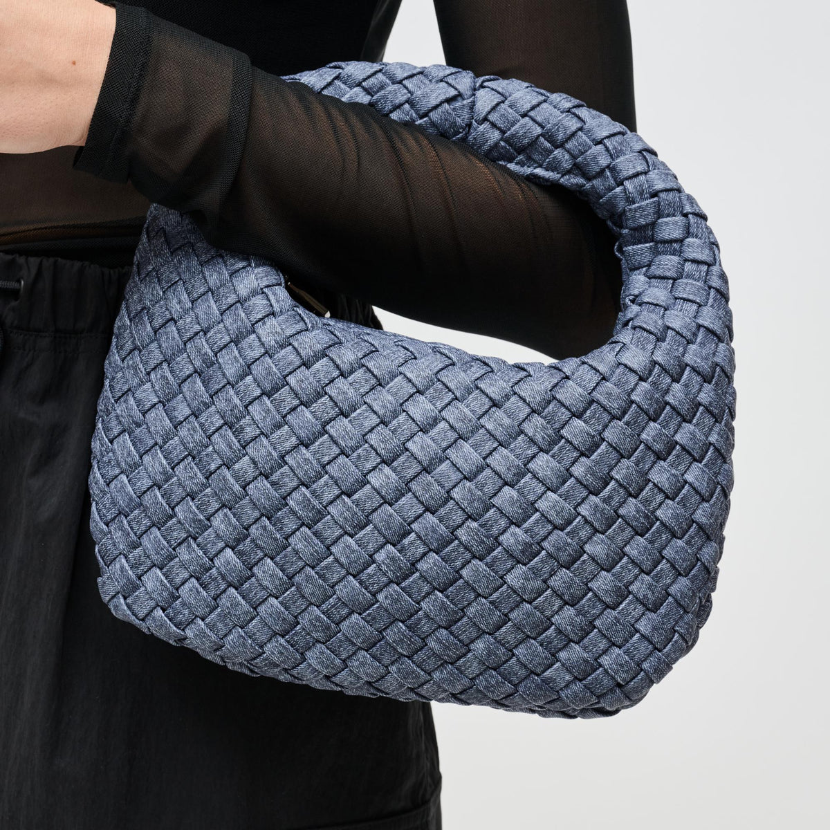 Woman wearing Dark Denim Sol and Selene Dare to Dream - Small Woven Neoprene Clutch 841764111133 View 4 | Dark Denim