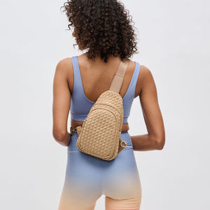 Woman wearing Nude Sol and Selene Beyond The Horizon - Woven Neoprene Sling Backpack 841764108041 View 1 | Nude