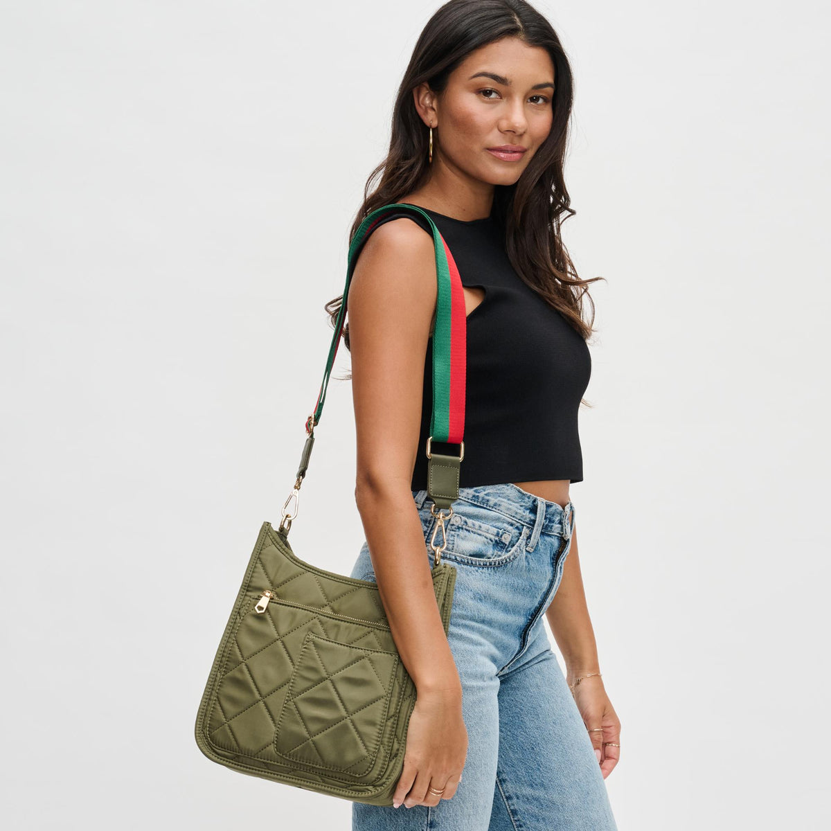 Woman wearing Olive Sol and Selene Motivator Messenger Crossbody 841764108416 View 1 | Olive