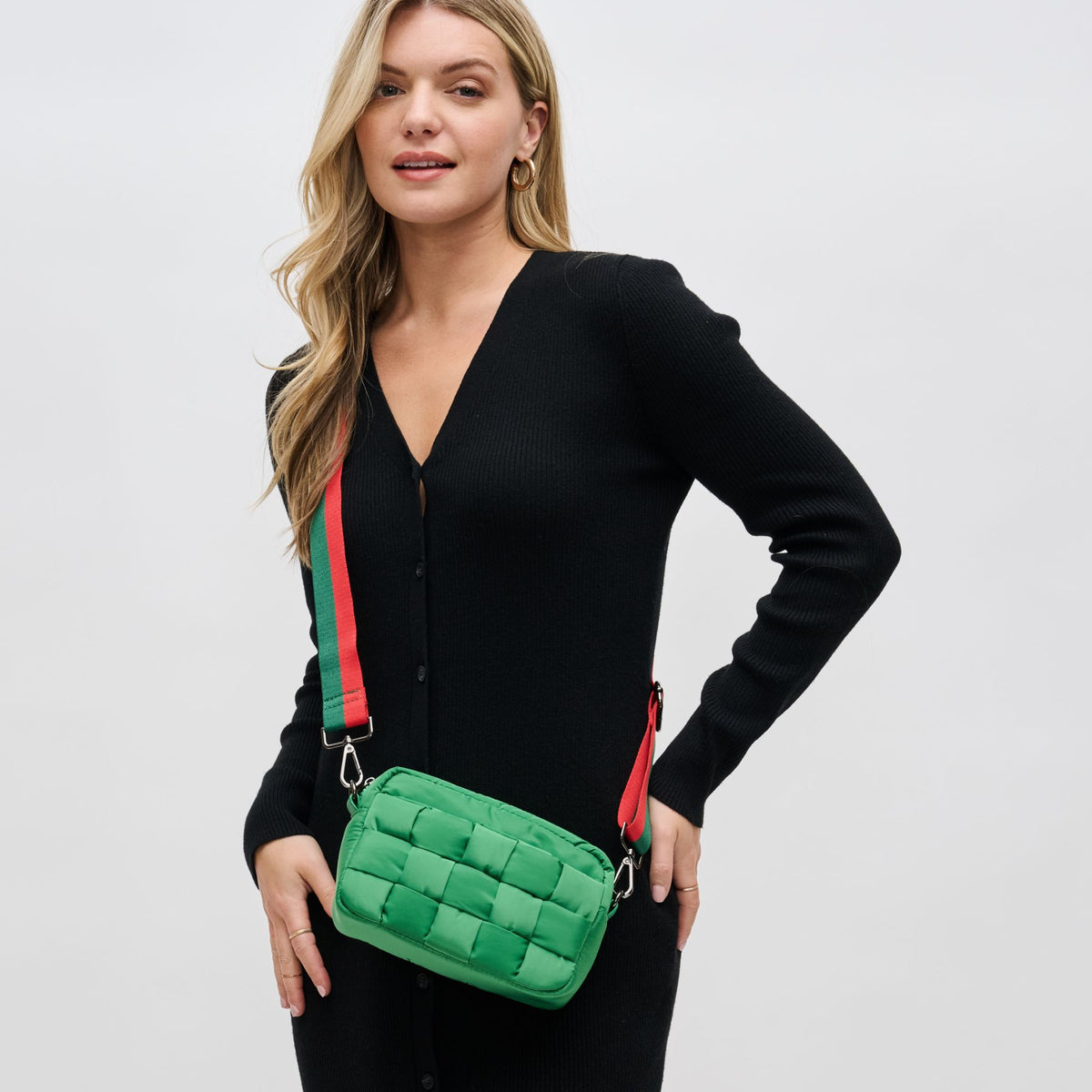 Woman wearing Kelly Green Sol and Selene Inspiration - Woven Nylon Crossbody 841764107891 View 1 | Kelly Green