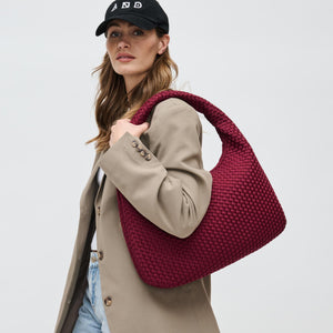 Woman wearing Wine Sol and Selene Dare to Dream - Large Woven Neoprene Hobo 841764110969 View 1 | Wine