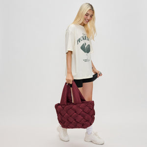 Woman wearing Burgundy Sol and Selene Intuition East West Tote 841764110518 View 3 | Burgundy