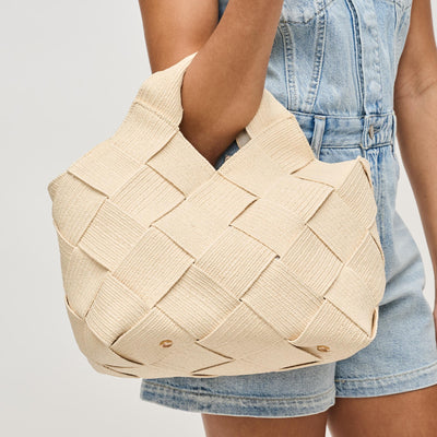 Woman wearing Cream Sol and Selene Resilience - Woven Straw Tote 841764111669 View 1 | Cream